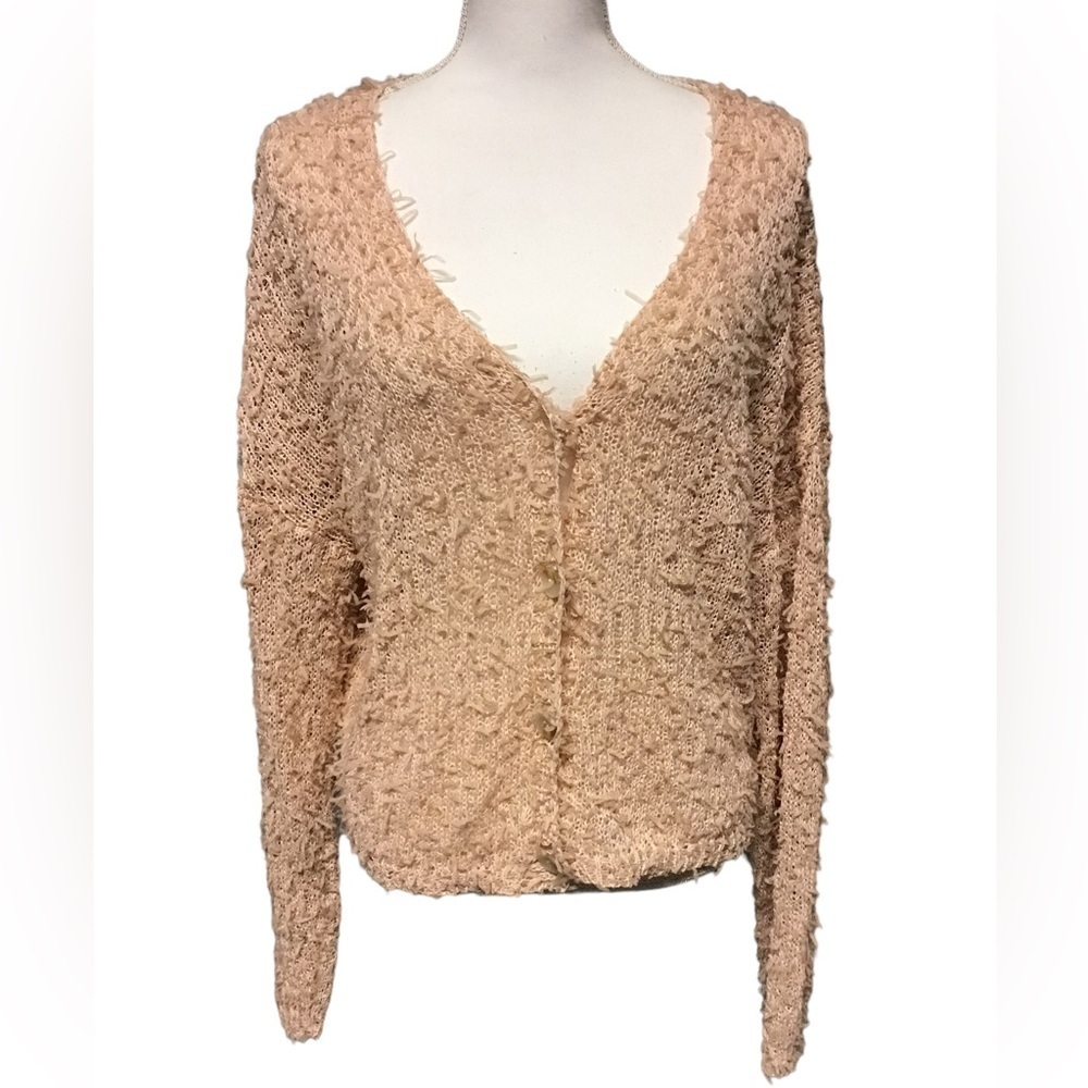 Very J pink/peach chunky cardigan, crochet confetti appearance, size 1X